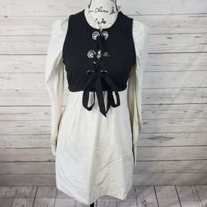 Free People Black & White Lace Up Detail Dress